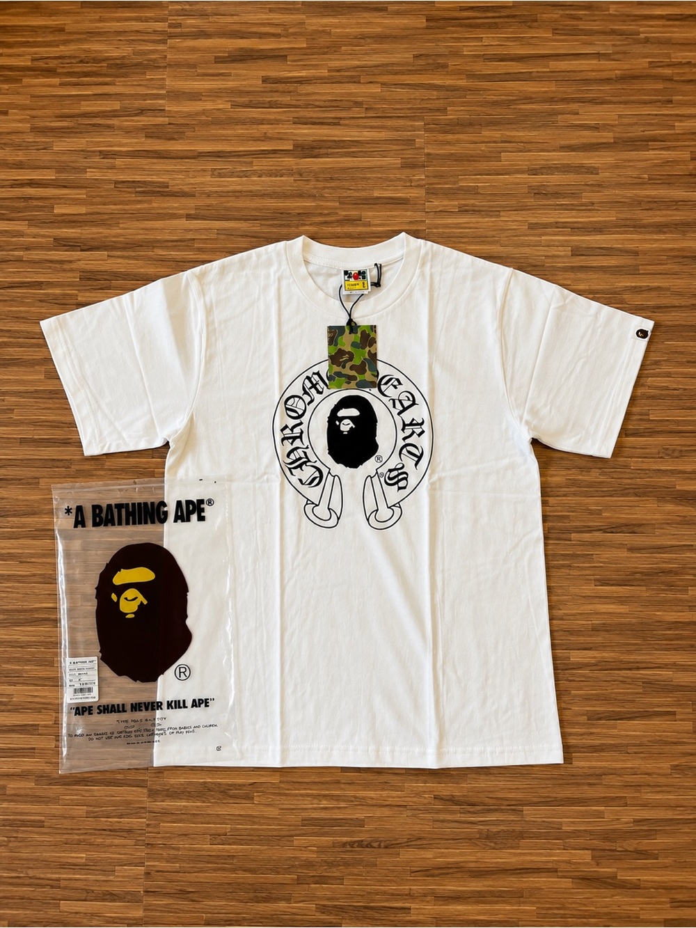 A Bathing Ape (BAPE) x CHROME HEARTS baby milo White Graphic Tee with Camo Tag